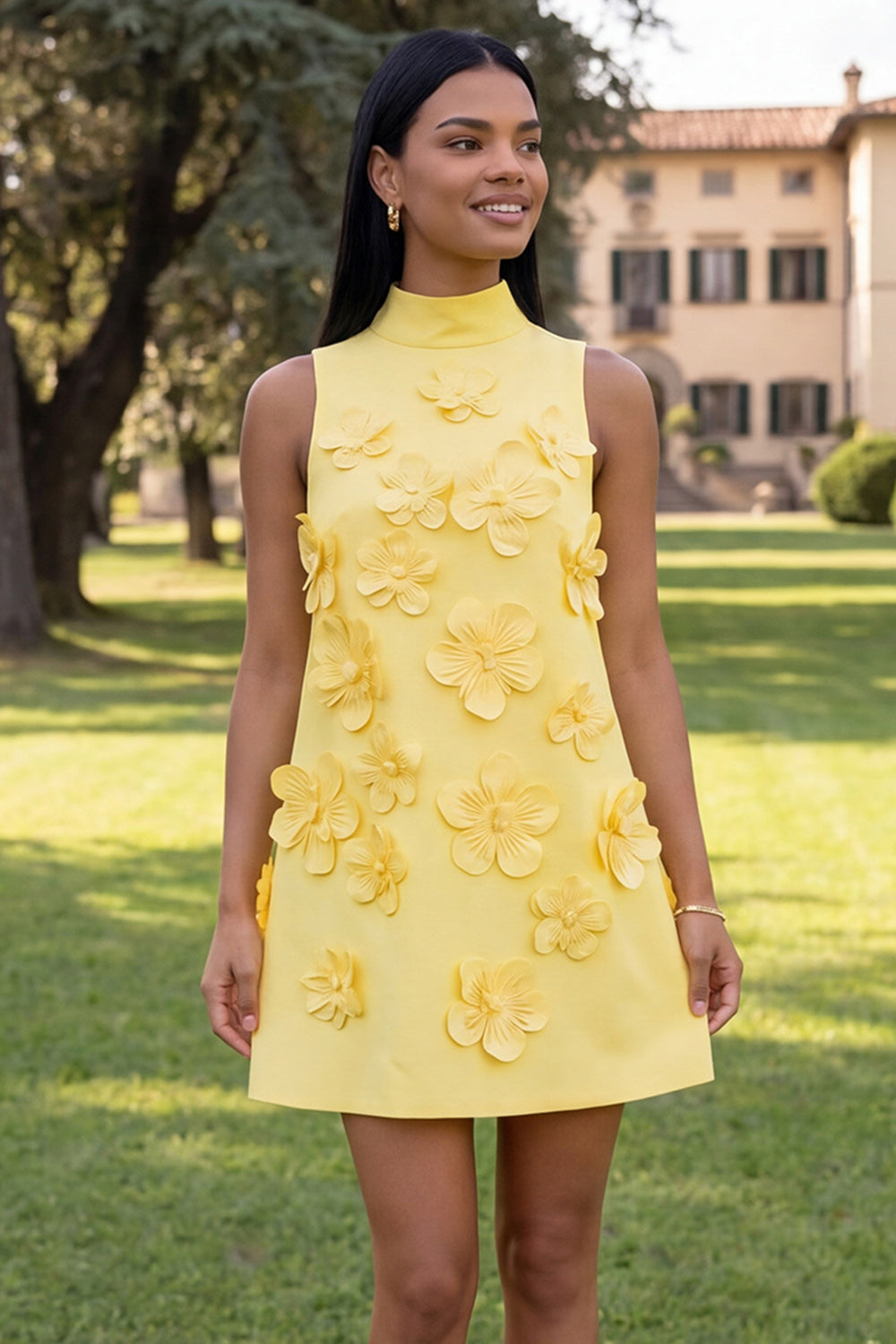 Hot Pink High Neck A-Line Homecoming Dress with 3D Flowers