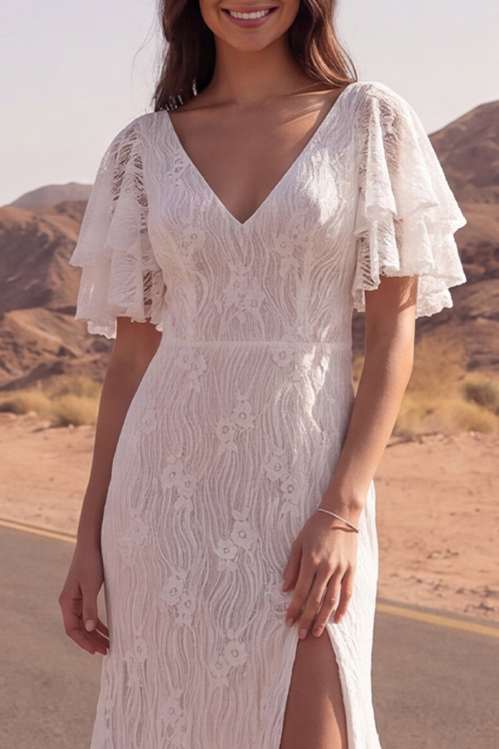 Lace Ivory Mermaid Short Sleeve Boho Wedding Dress