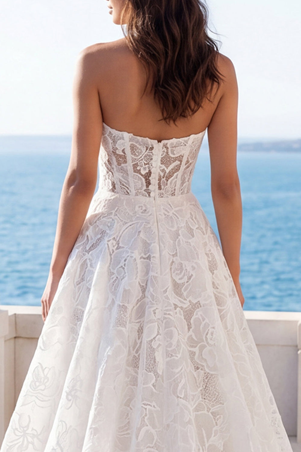 Strapless Floral Lace A Line Wedding Dress