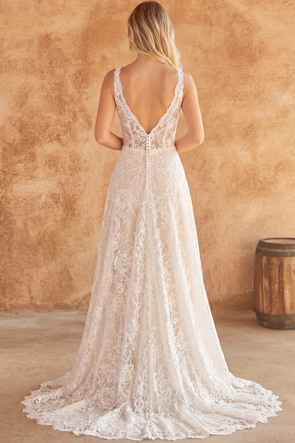Lace Ivory V-Neck Corset A Line Wedding Dress
