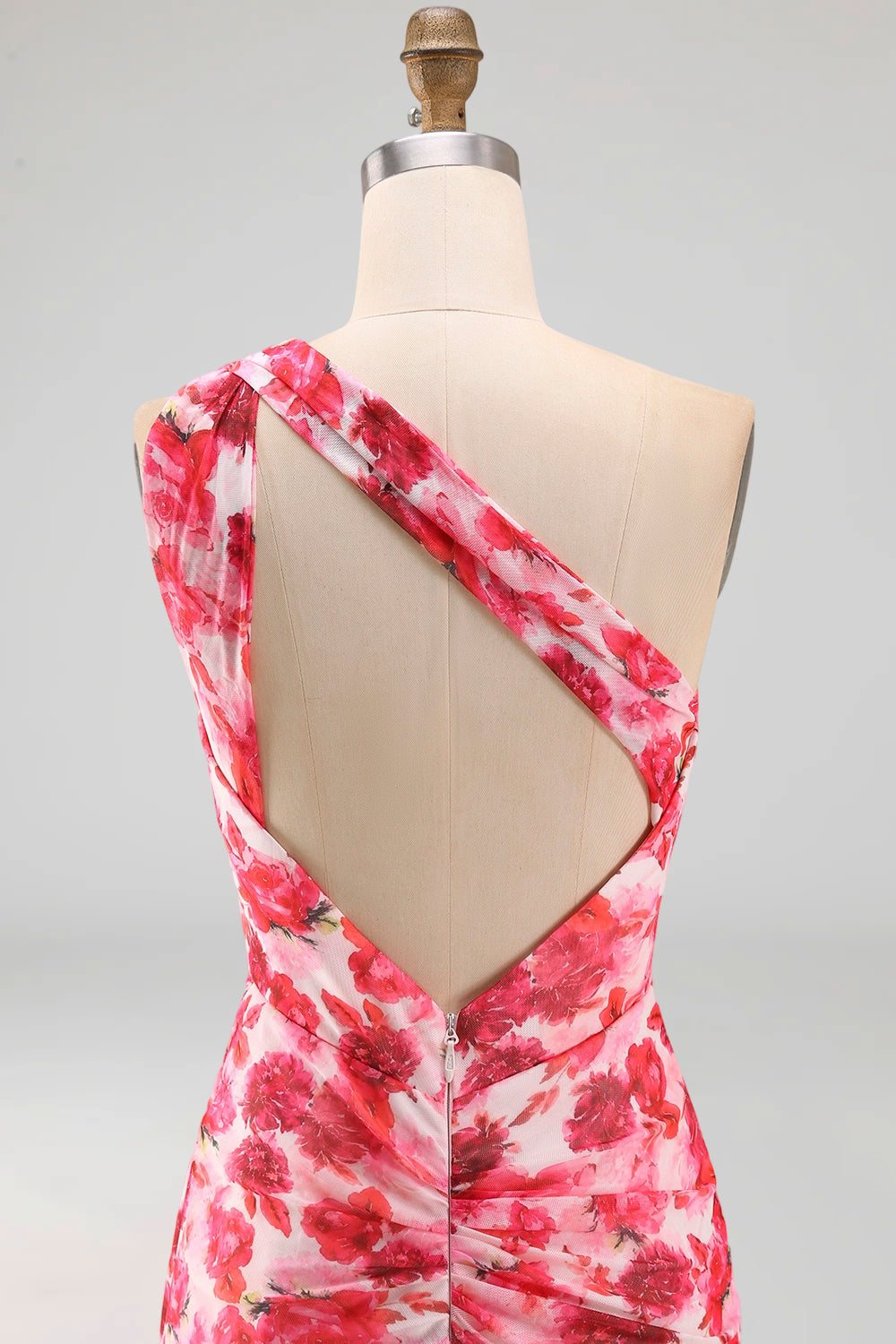 Pink Mermaid One Shoulder Chiffon Floral Maxi Dress