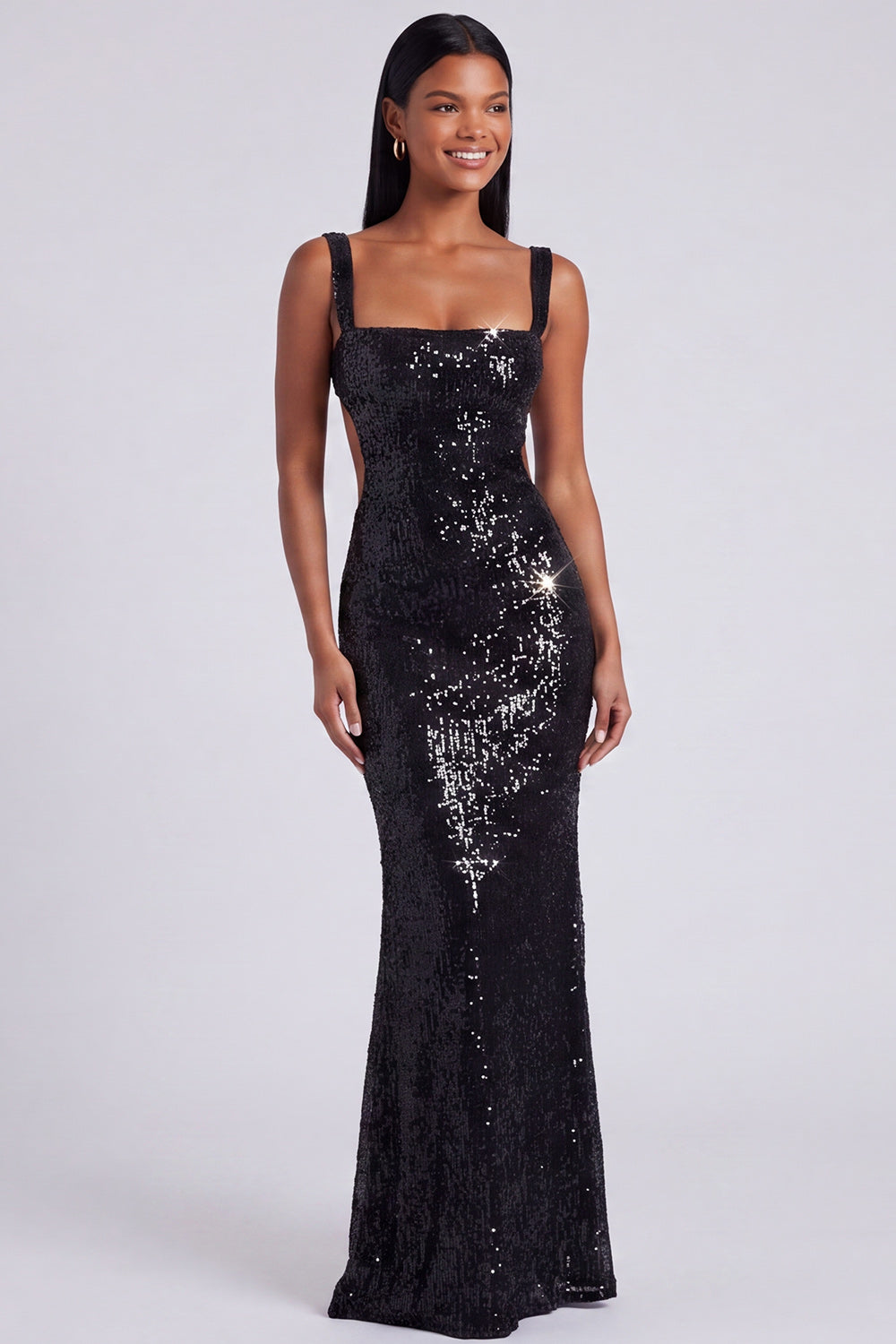Square Neck Sequin Light Blue Mermaid Formal Dress