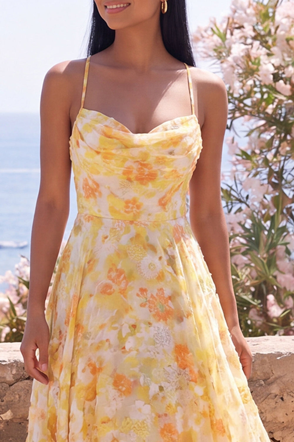Robe longue évasée à fleurs jaune