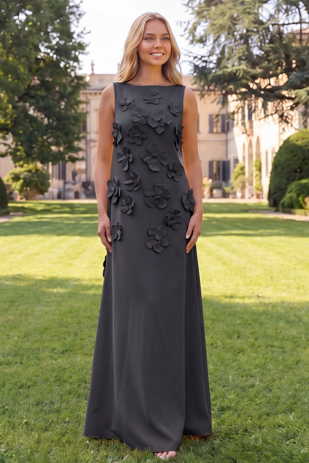 Mermaid Hot Pink Bateau Neck Maxi Floral Dress