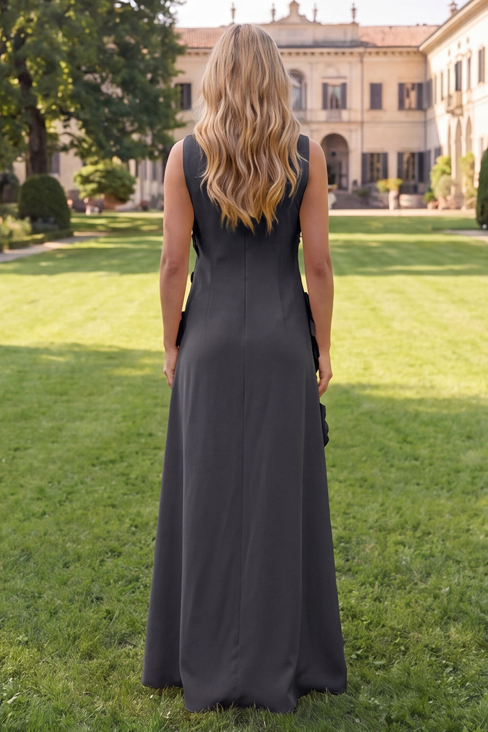 Mermaid Hot Pink Bateau Neck Maxi Floral Dress