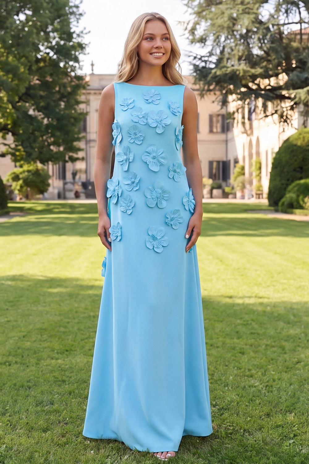 Mermaid Hot Pink Bateau Neck Maxi Floral Dress
