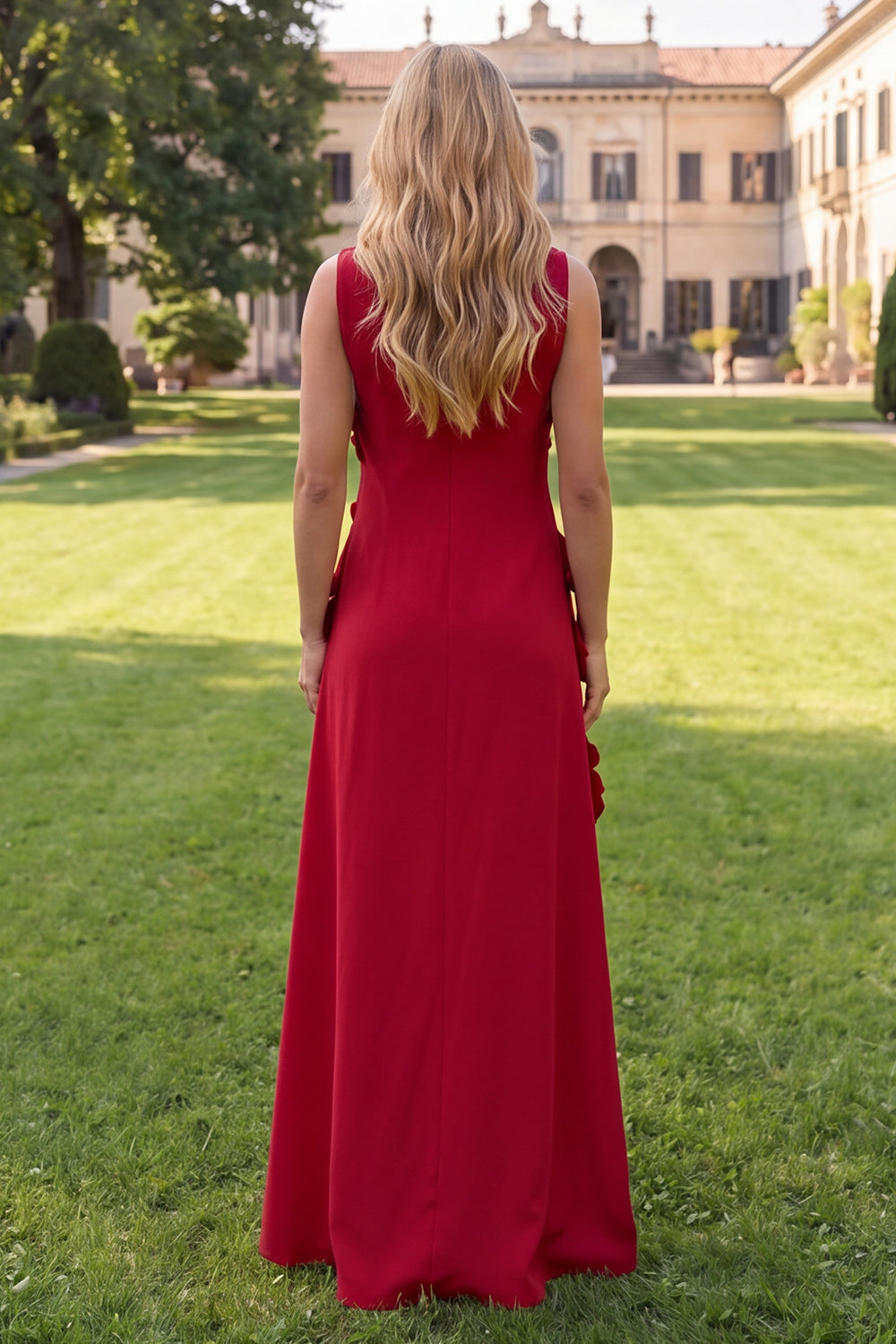 Mermaid Hot Pink Bateau Neck Maxi Floral Dress