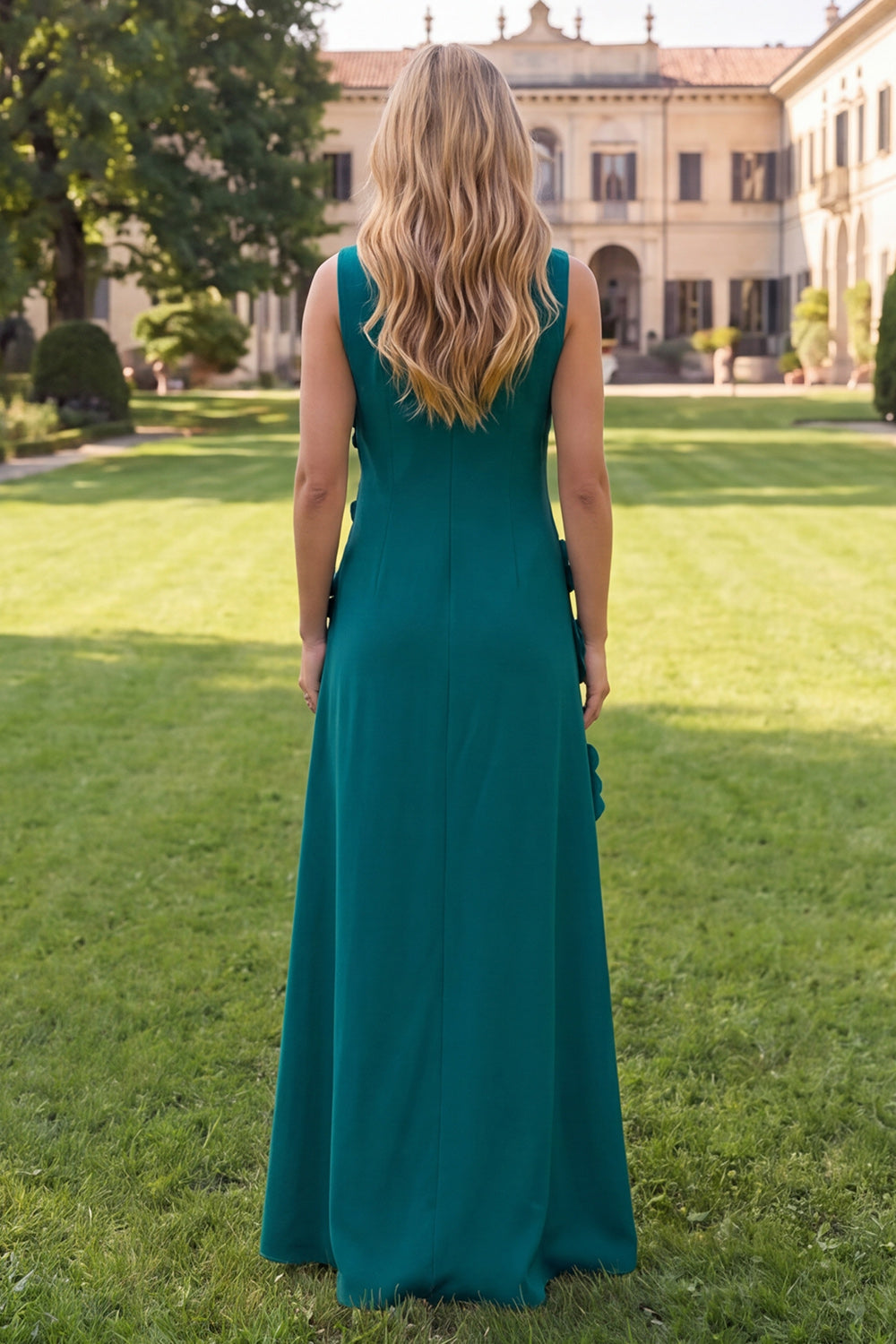 Mermaid Hot Pink Bateau Neck Maxi Floral Dress
