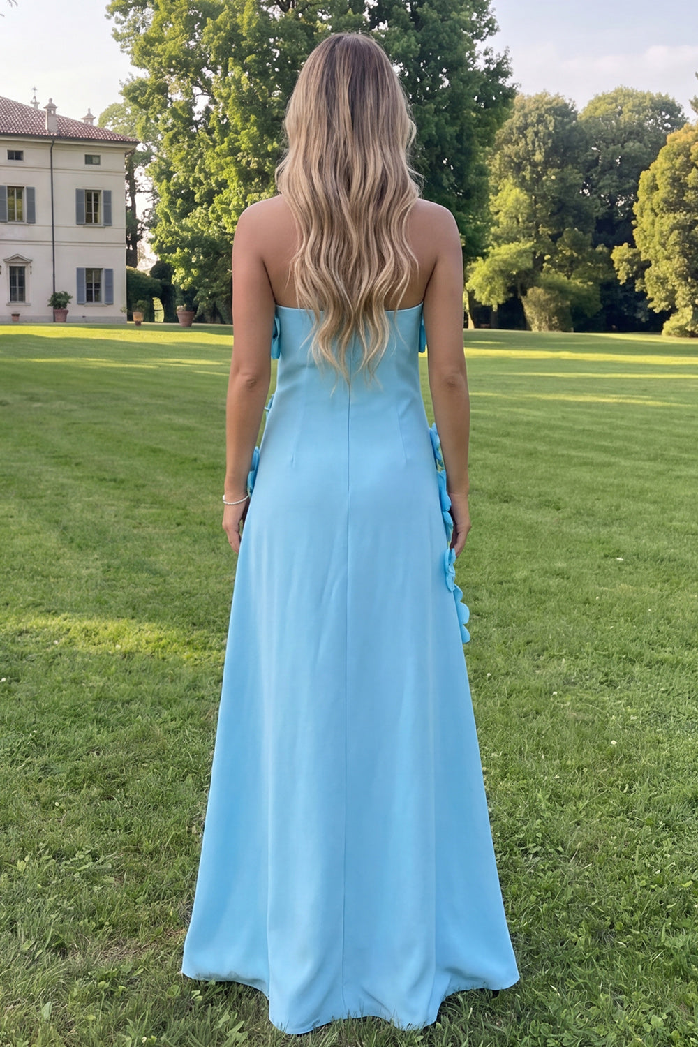Strapless Sage Green A-Line Maxi Floral Dress