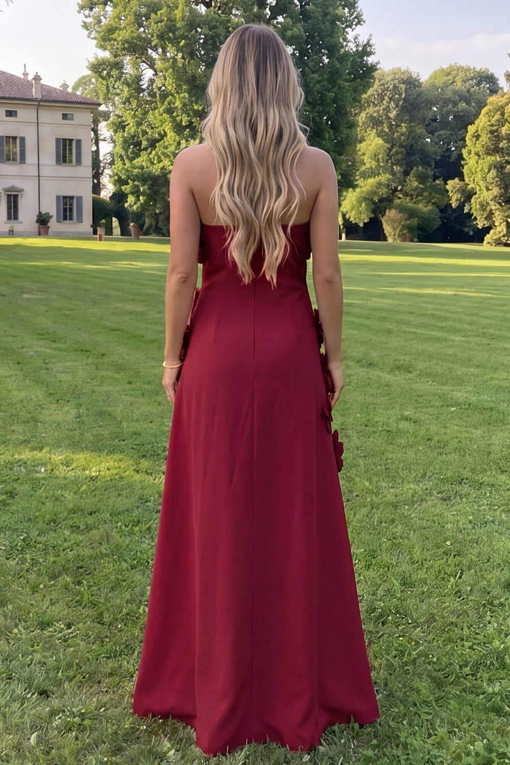 Strapless Sage Green A-Line Maxi Floral Dress