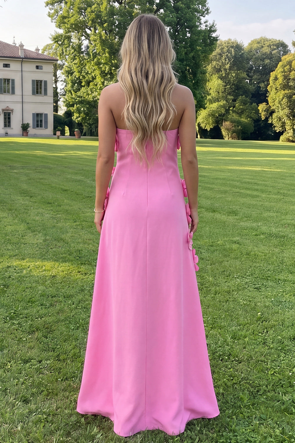 Strapless Sage Green A-Line Maxi Floral Dress