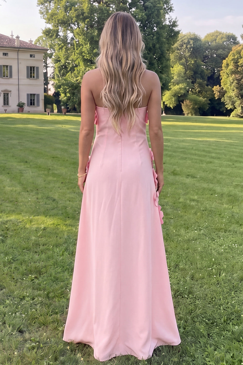 Strapless Sage Green A-Line Maxi Floral Dress