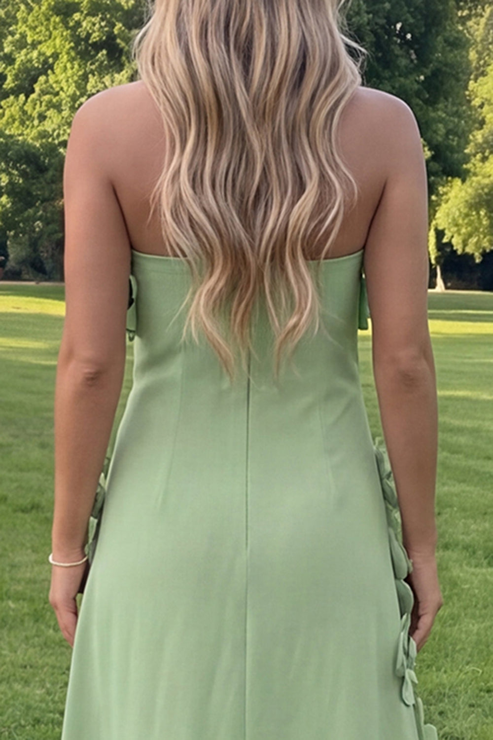 Strapless Sage Green A-Line Maxi Floral Dress