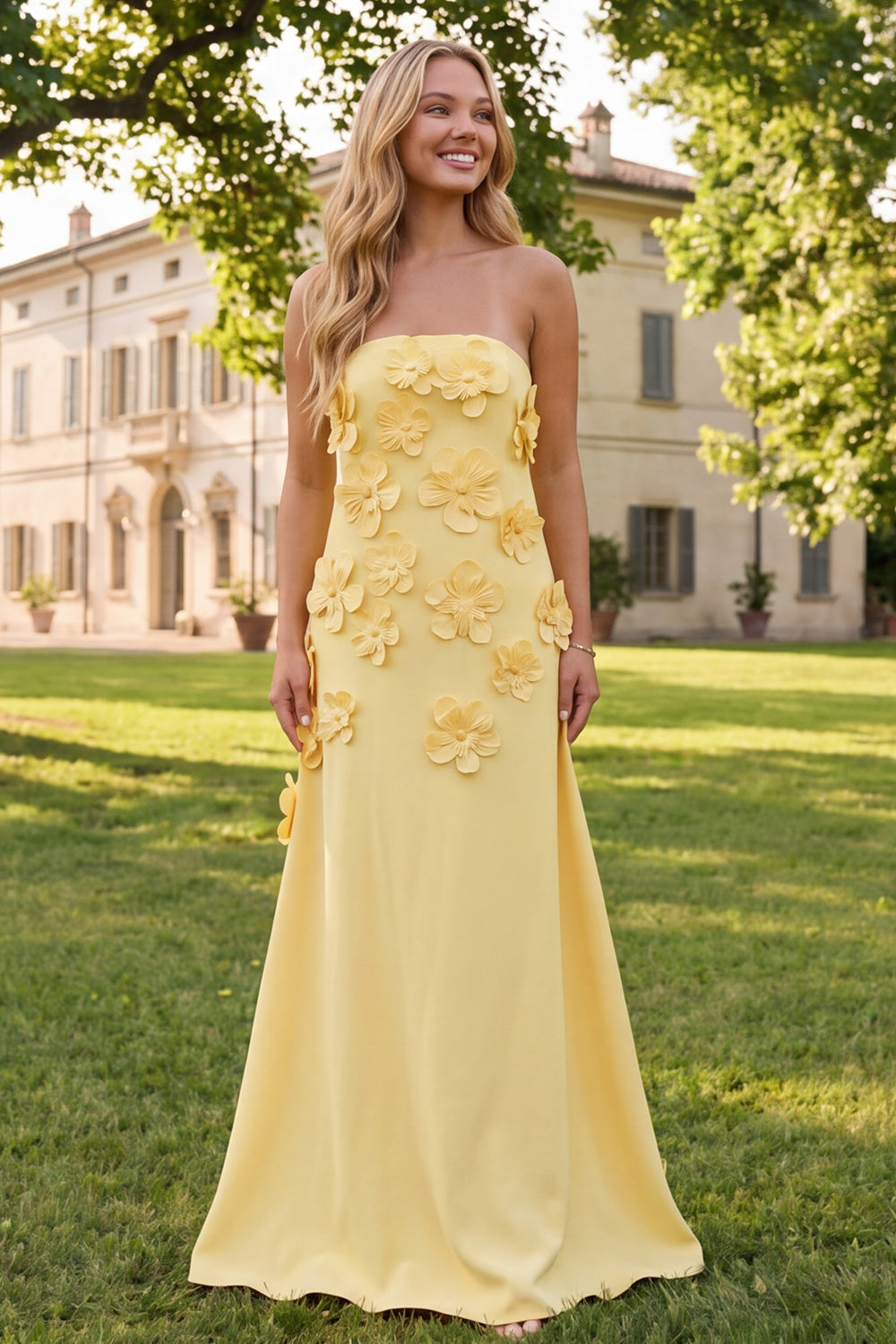 Strapless Sage Green A-Line Maxi Floral Dress