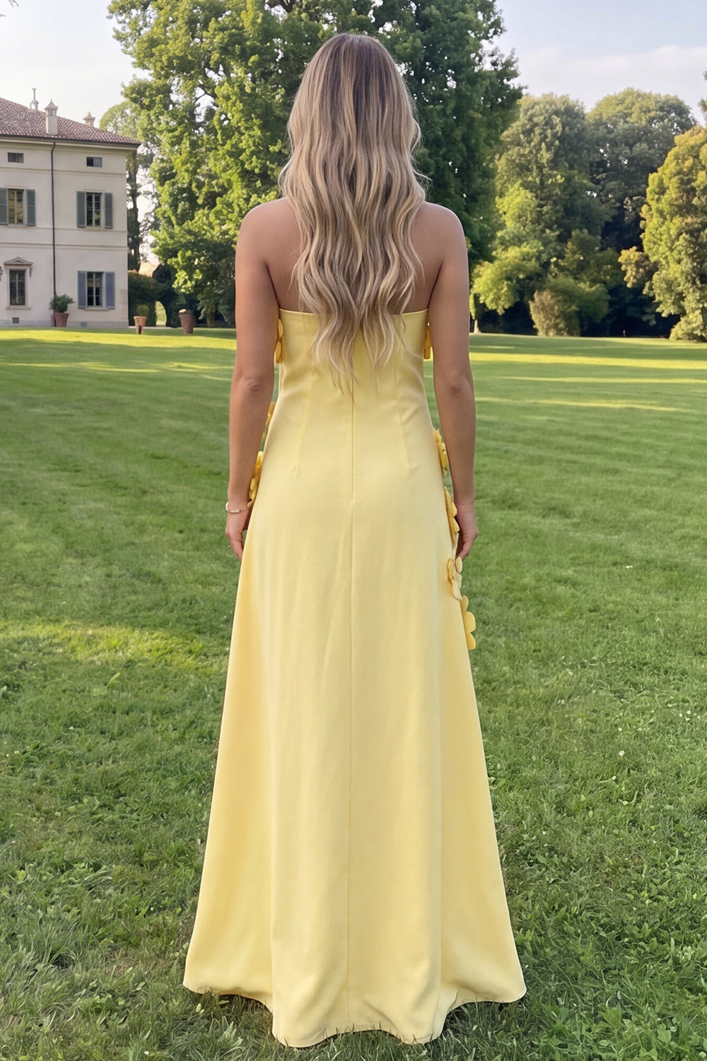 Strapless Sage Green A-Line Maxi Floral Dress