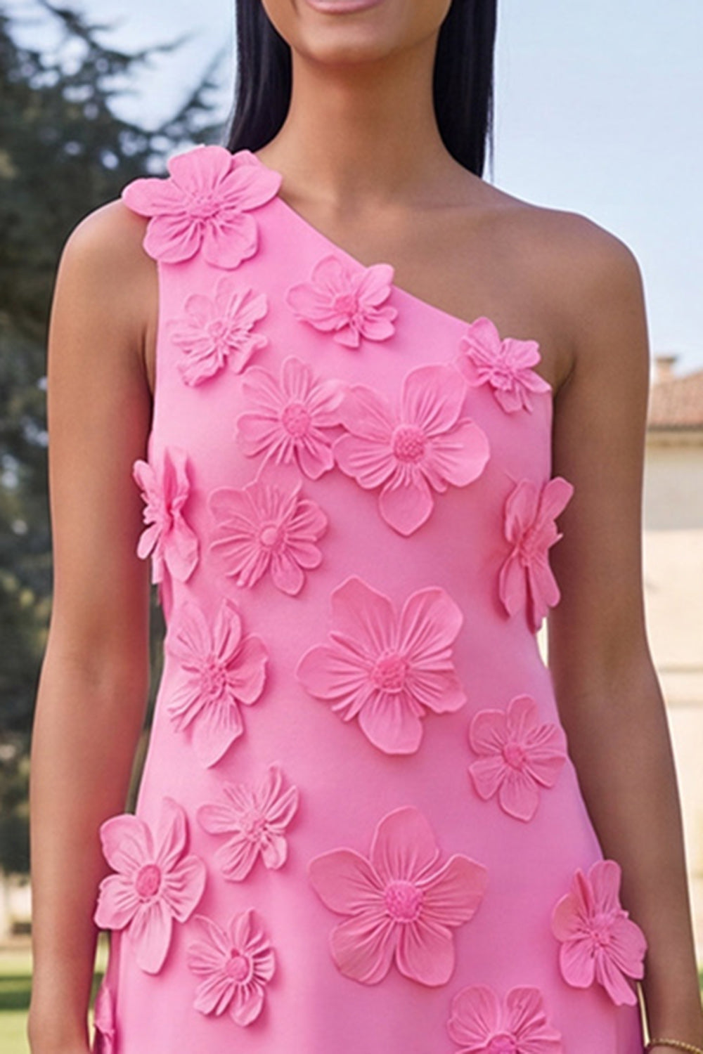 Robe midi jaune asymétrique évasée à fleurs