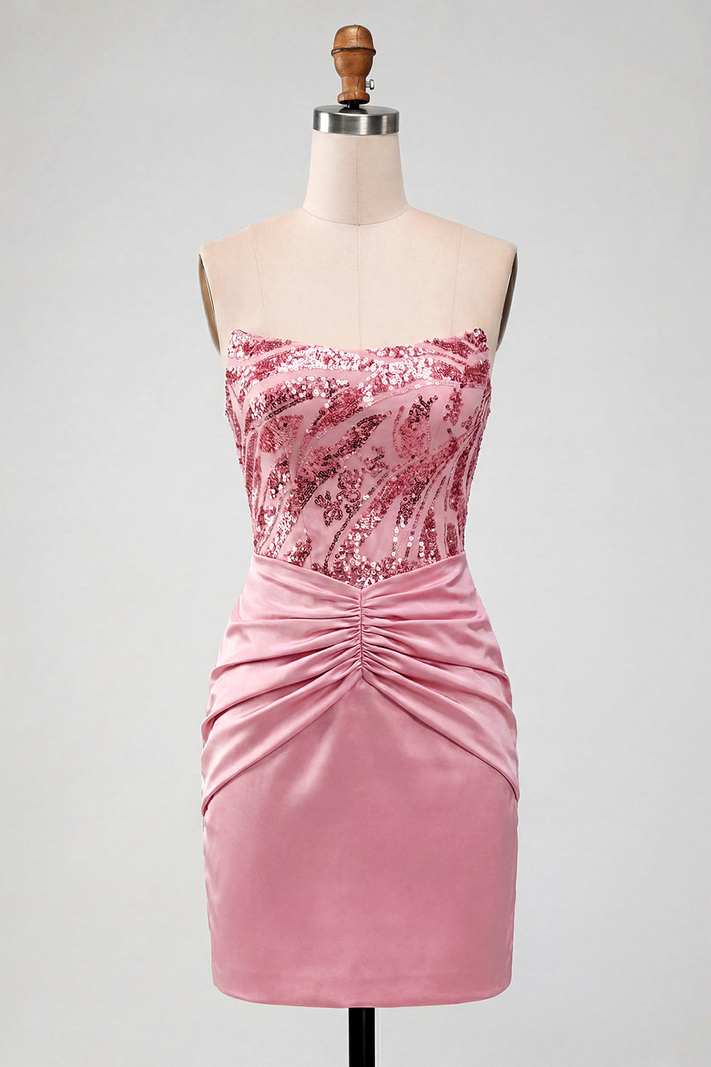 Bodycon Pink Strapless Ruched Sequins Homecoming Dress