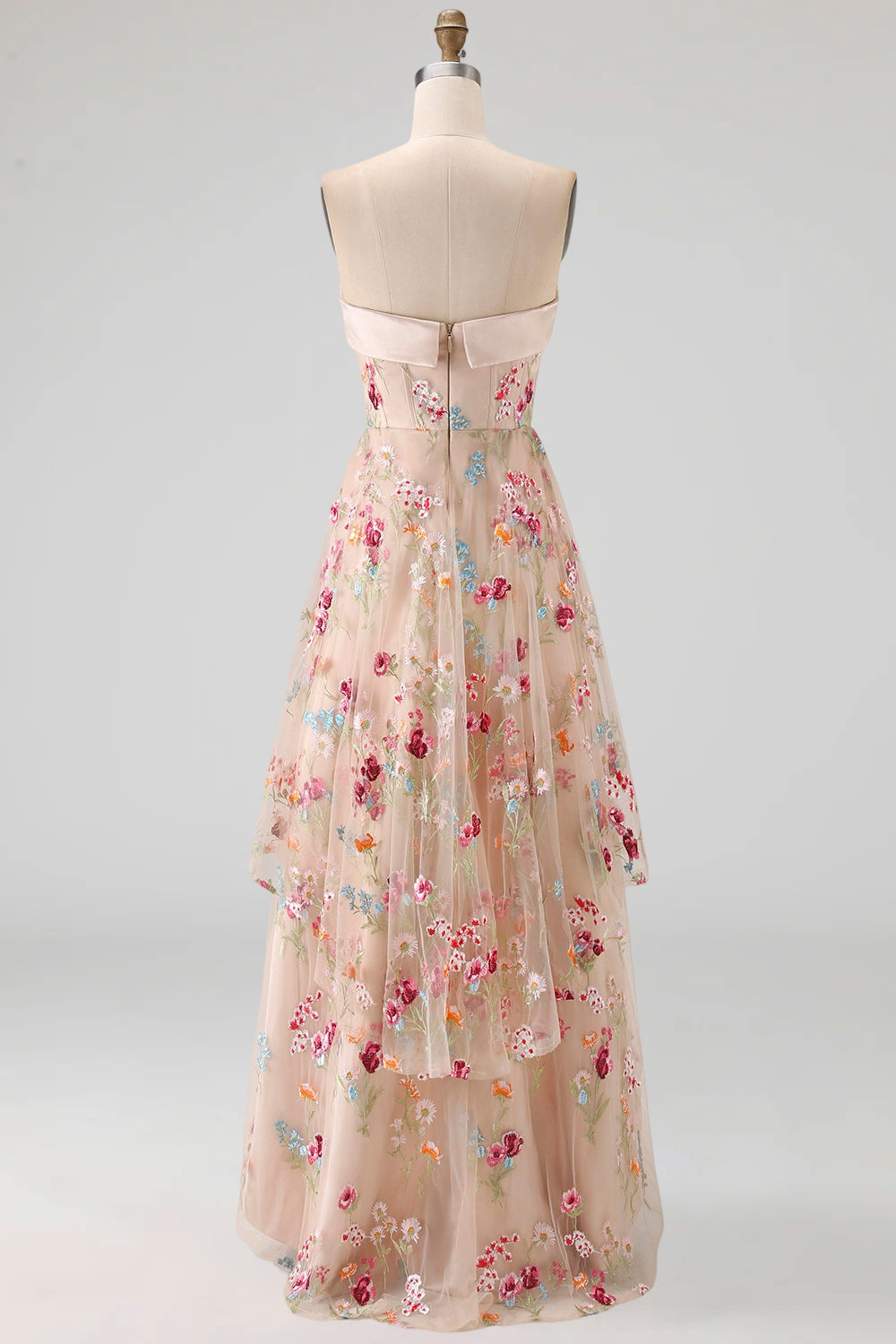 Sweetheart Champagne A-Line Corset Tulle High-Low Floral Mother Of the Bride Dress