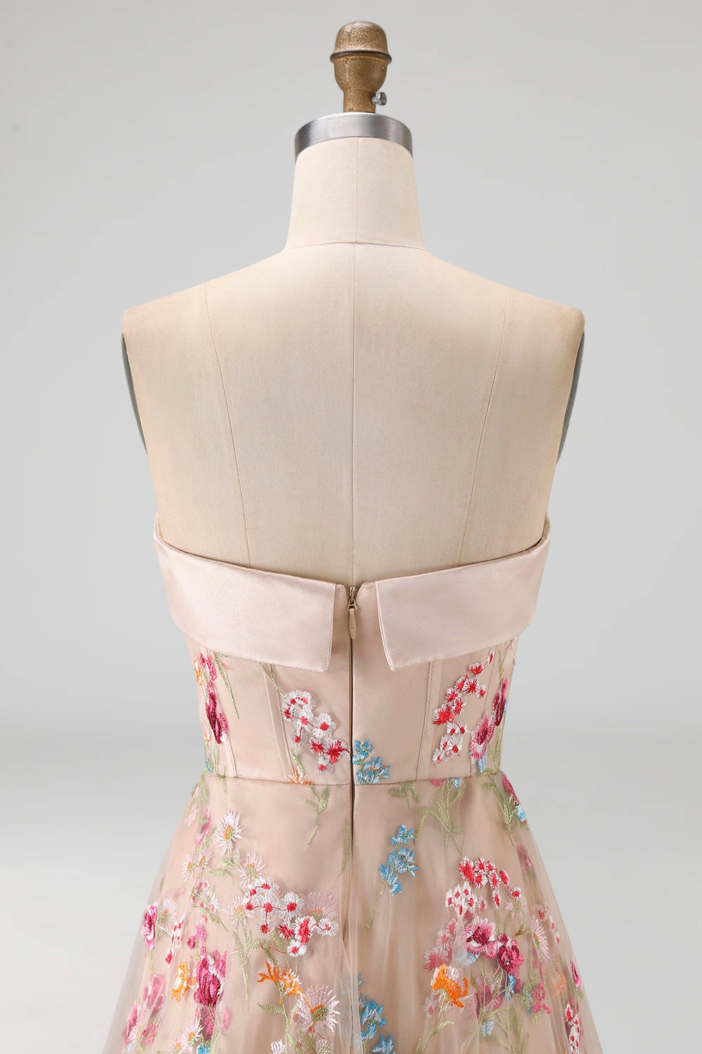 Sweetheart Champagne A-Line Corset Tulle High-Low Floral Mother Of the Bride Dress