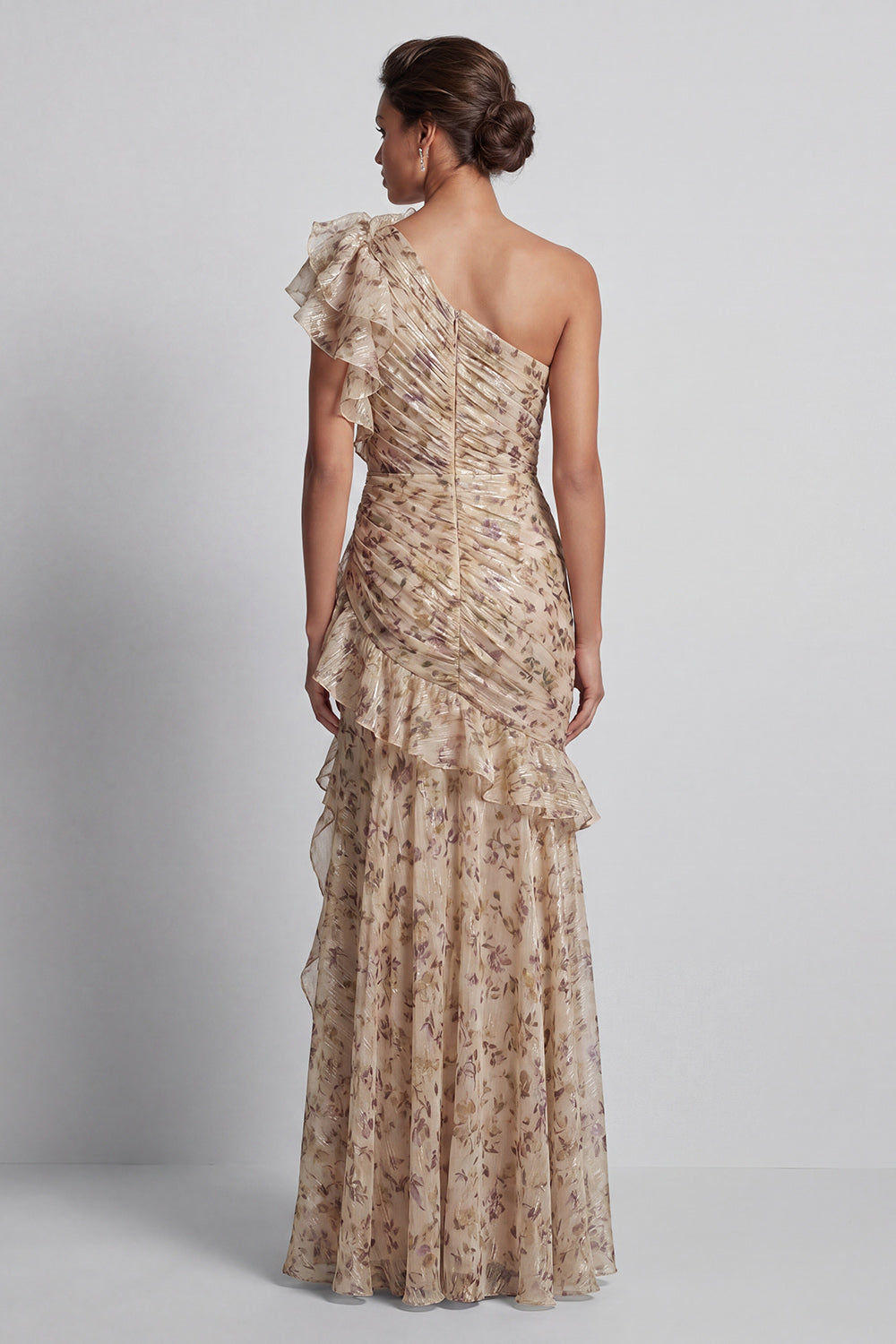 Champagne Floral Mermaid Long Ruffled Mother of the Bride Dress with Slit