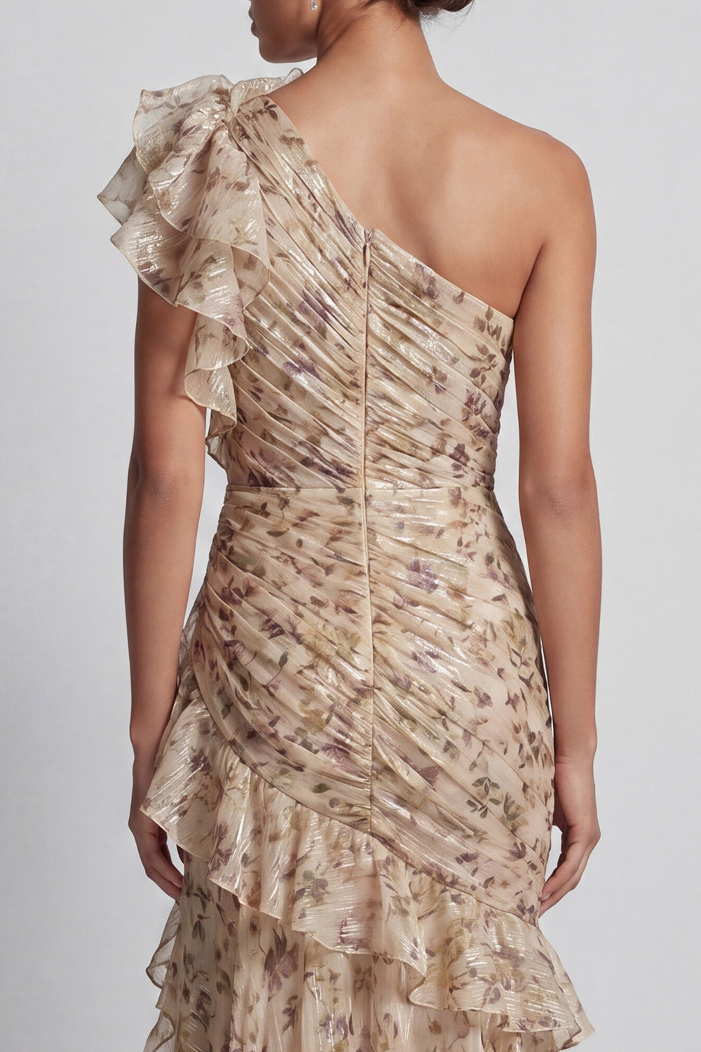 Champagne Floral Mermaid Long Ruffled Mother of the Bride Dress with Slit