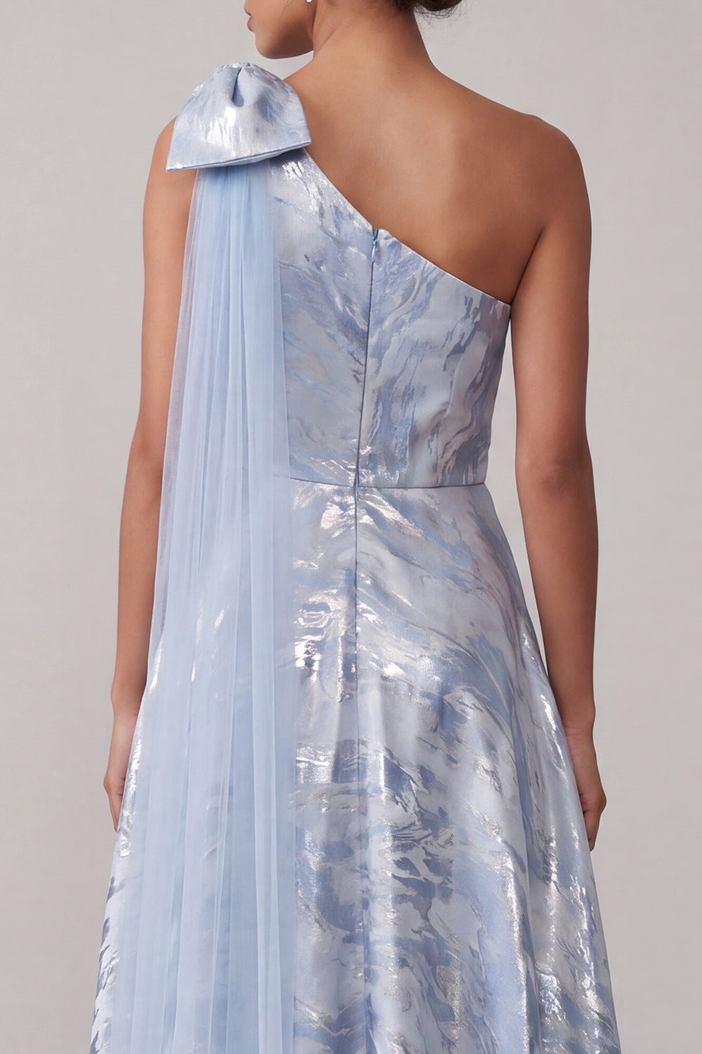 Sky Blue Floral A Line High Low Mother of the Bride Dress with Bow
