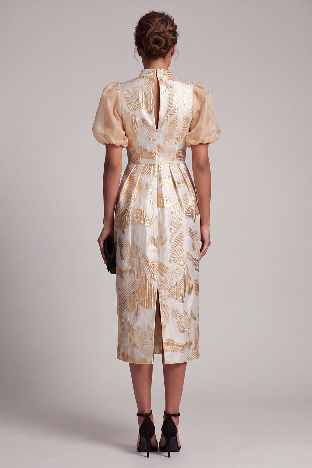 Sparkly Keyhole Champagne Long Floral Sheath Mother of the Bride Dress