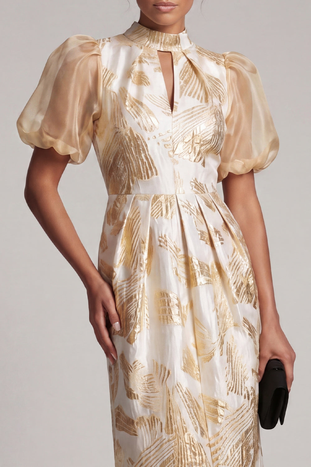 Sparkly Keyhole Champagne Long Floral Sheath Mother of the Bride Dress