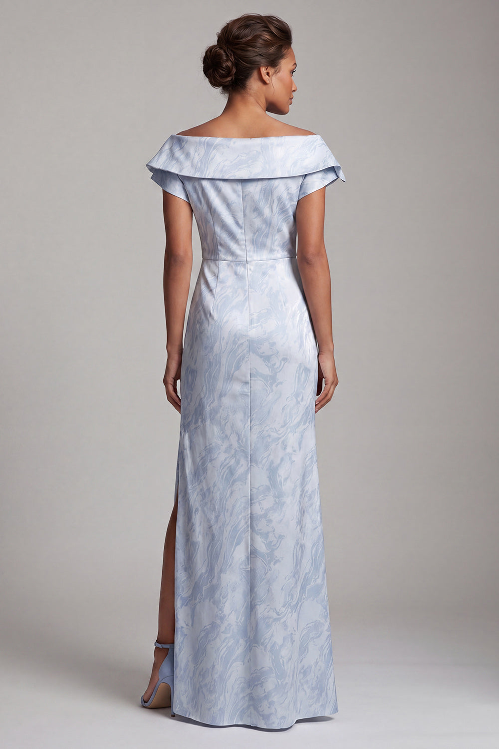 Robe longue de mère de la mariée sirène, bleu ciel, à fleurs, avec fente