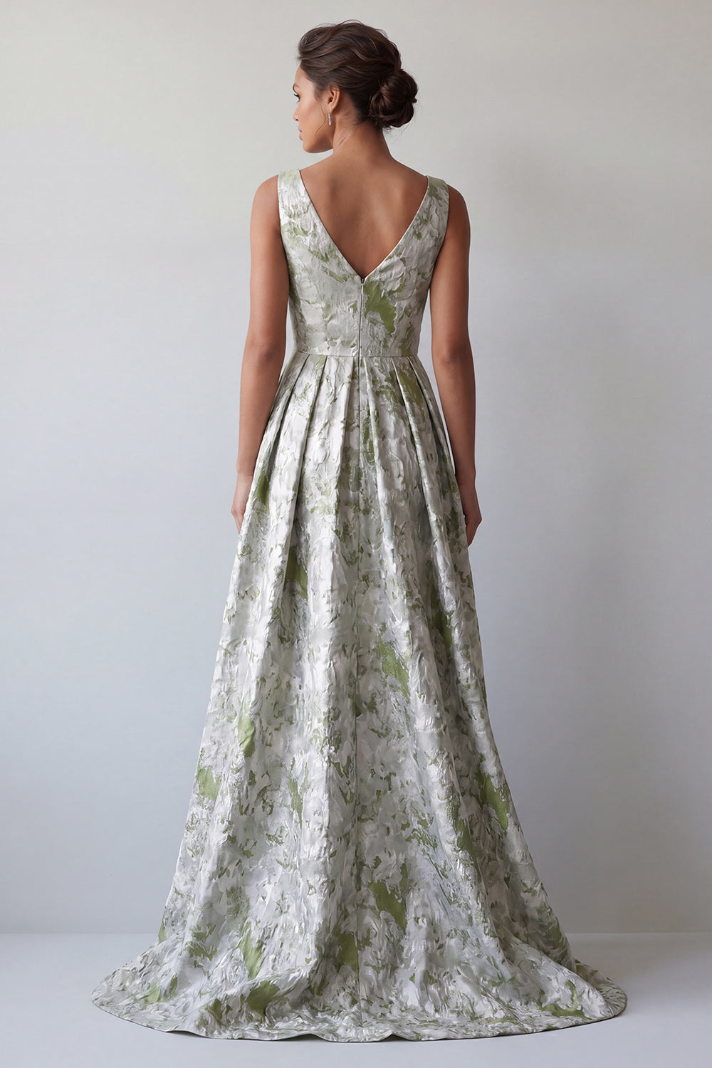 A-Line Light Green Floral Long Ruched Mother of the Bride Dress with Pockets