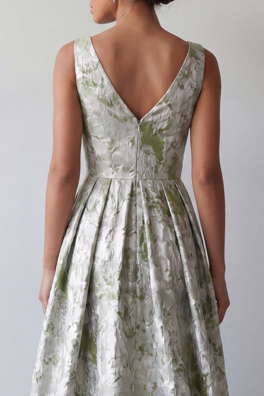 A-Line Light Green Floral Long Ruched Mother of the Bride Dress with Pockets