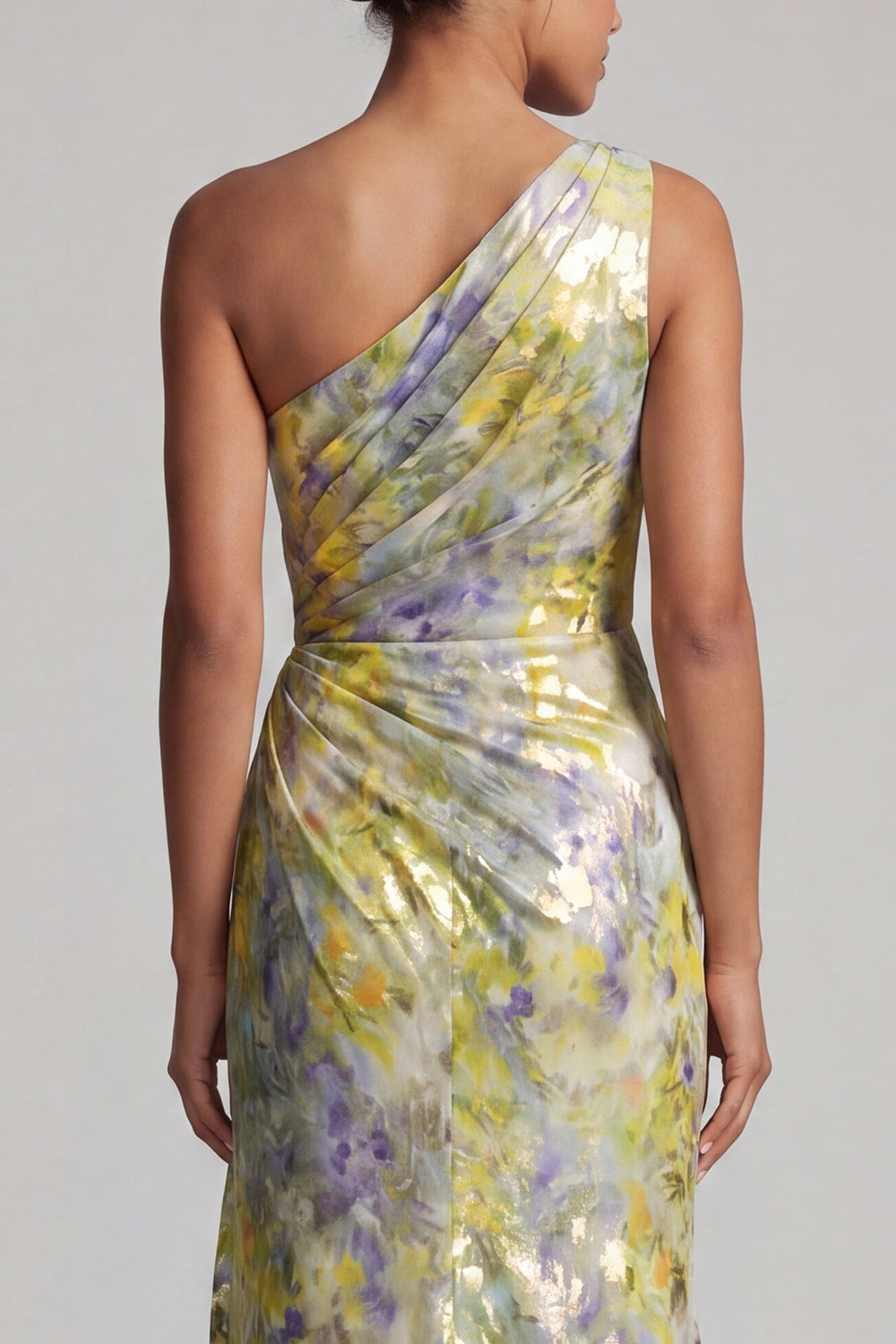 One Shoulder Yellow Floral Mermaid Long Printed Mother of the Bride Dress