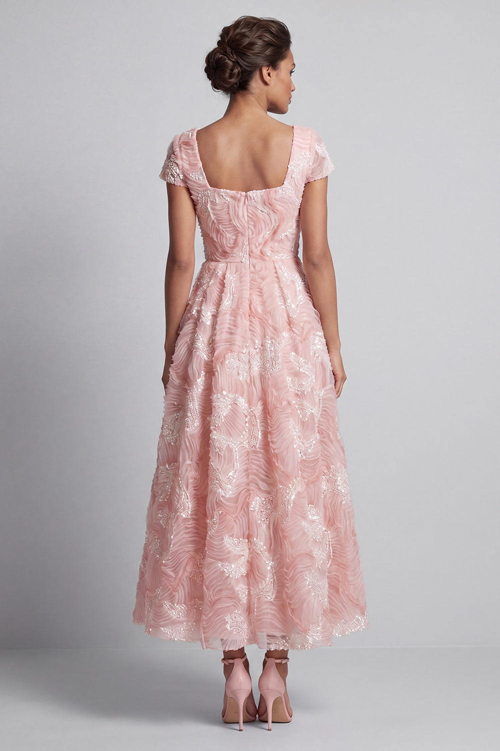 Sparkly Square Neck Blush Long A Line Beaded Mother of the Bride Dress