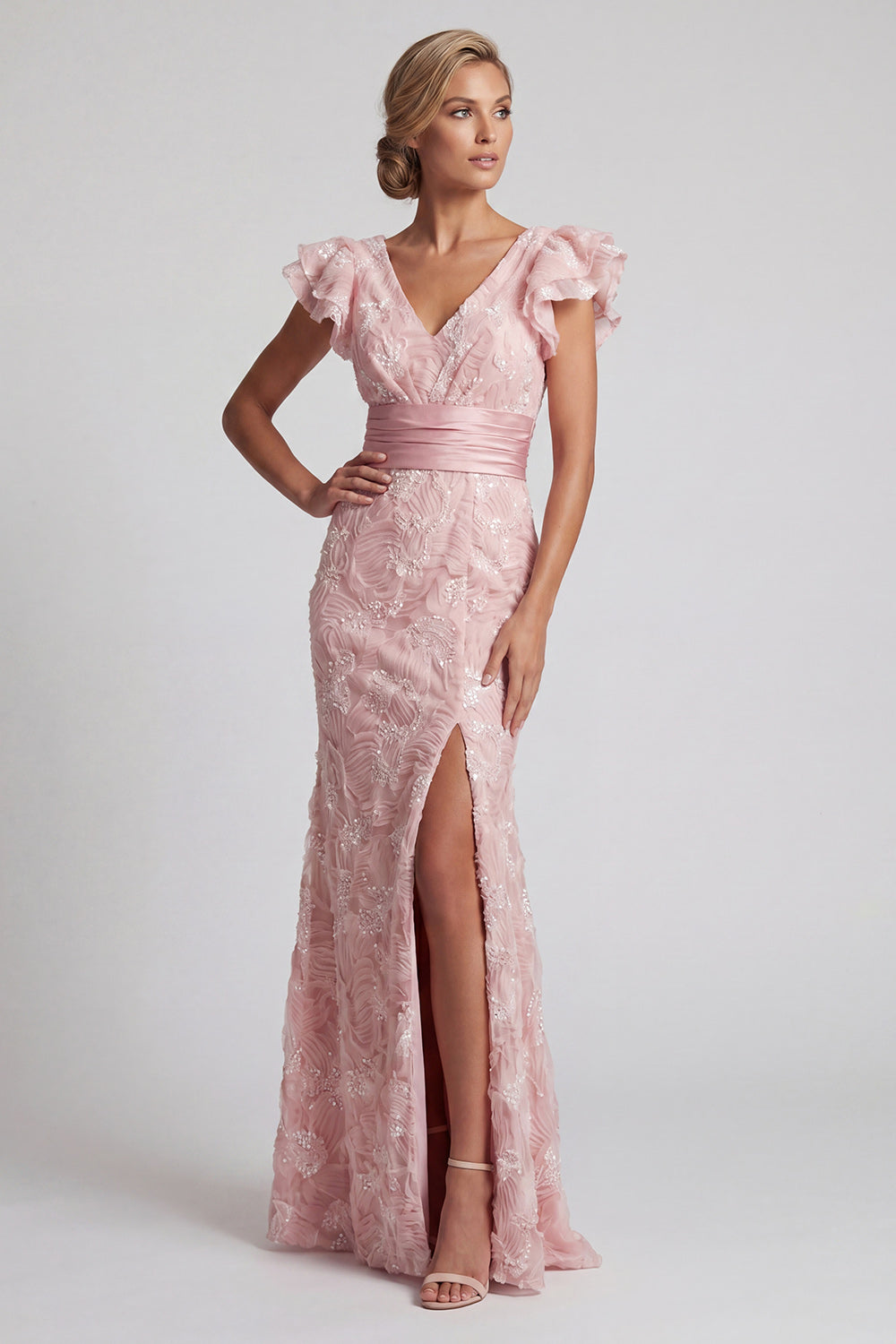 Blush Sequin V Neck Mermaid Mother Of the Bride Dress