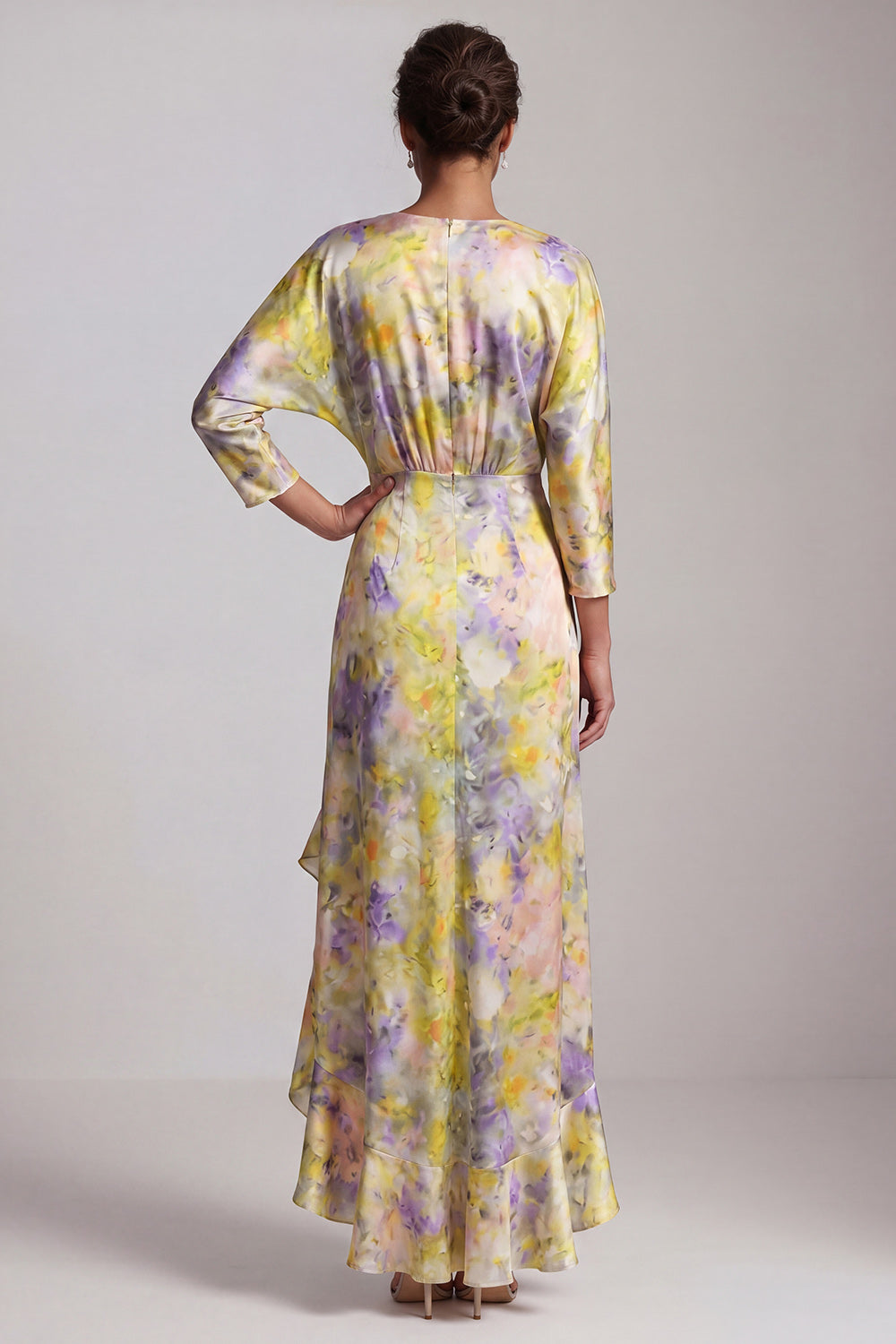 V Neck Yellow Ruffled High Low Mother Of the Bride Dress