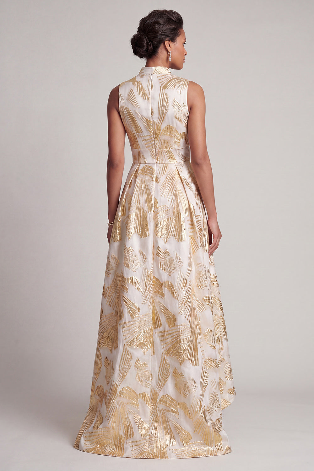 Champagne A-Line Printed High-Low Mother of the Bride Dress