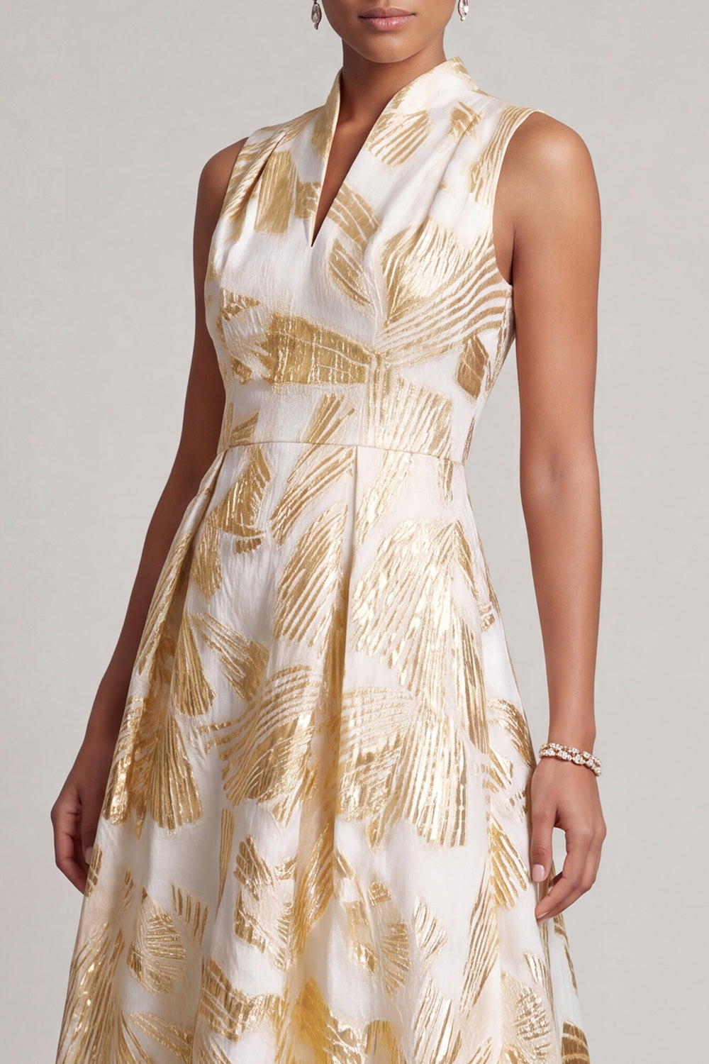 Champagne A-Line Printed High-Low Mother of the Bride Dress