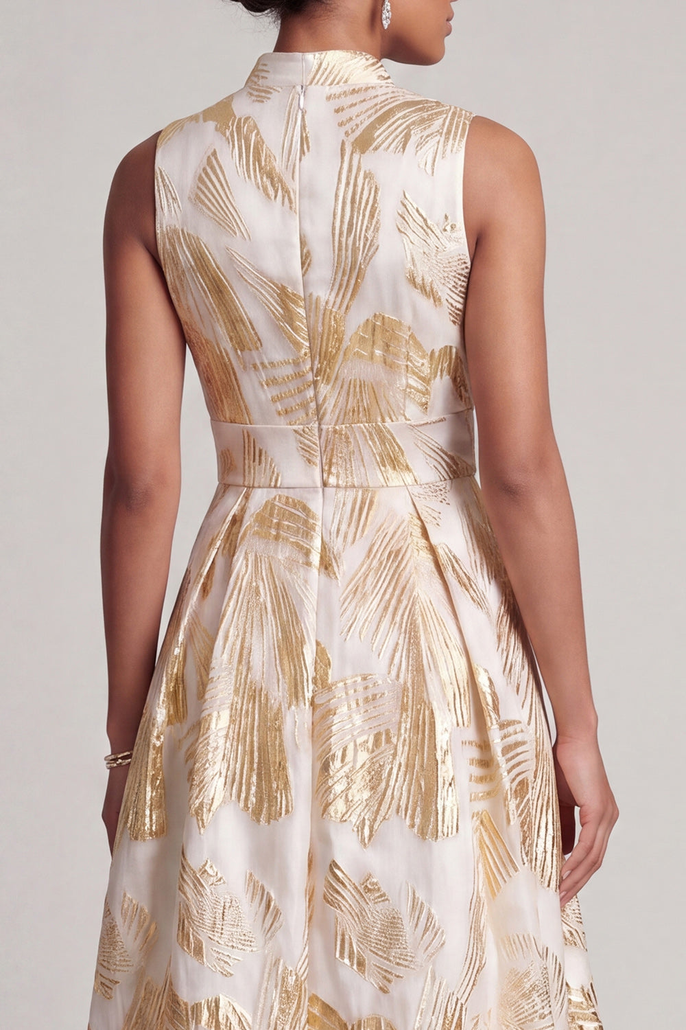 Champagne A-Line Printed High-Low Mother of the Bride Dress