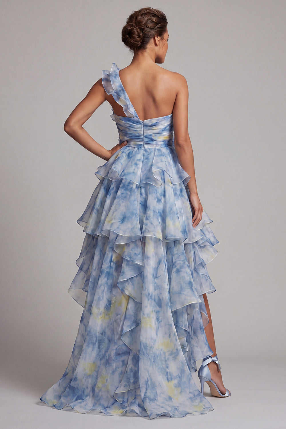 One Shoulder Dusty Blue A Line Ruffled Mother Of the Bride Dress