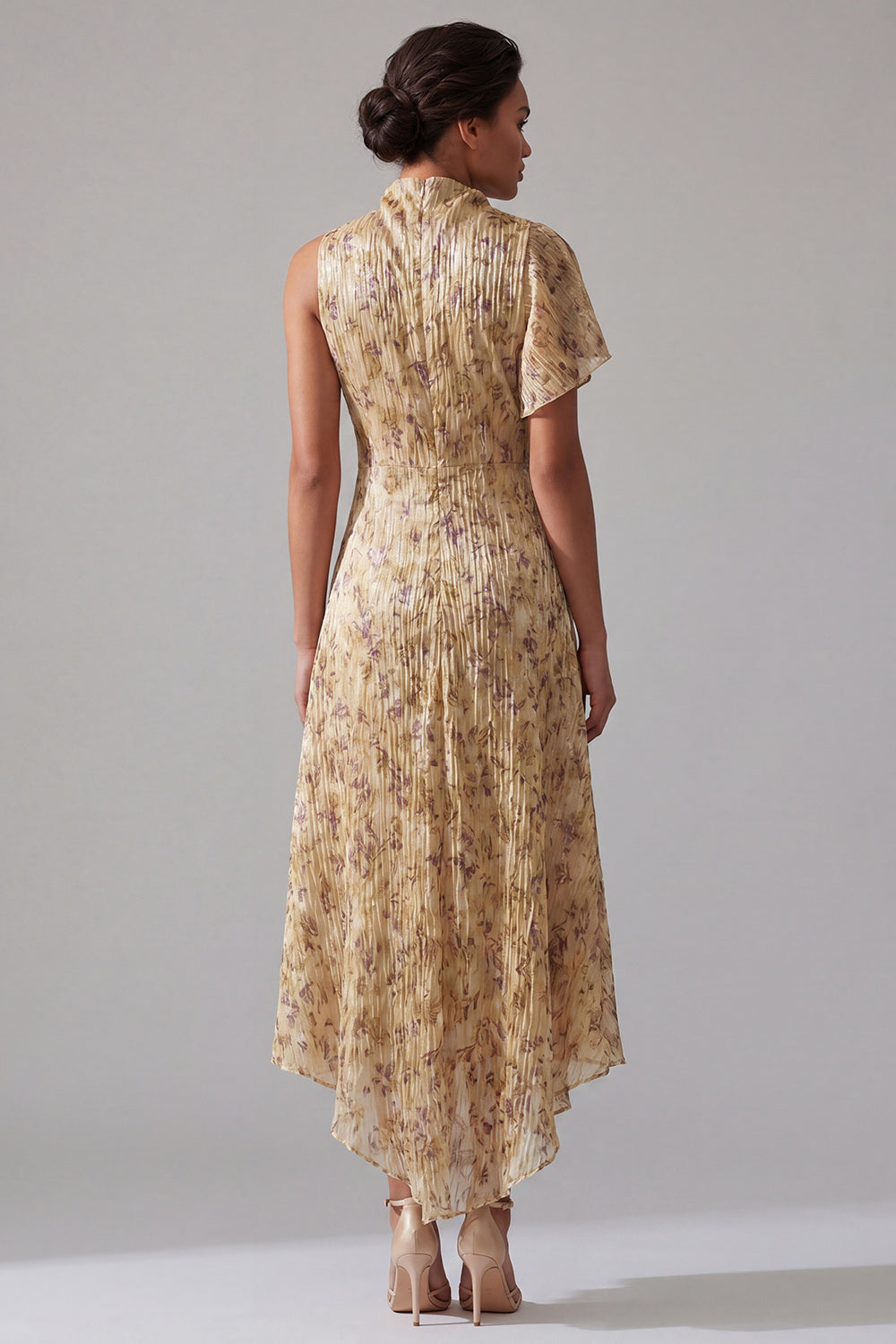High Neck Printed A Line Champagne Mother Of the Bride Dress