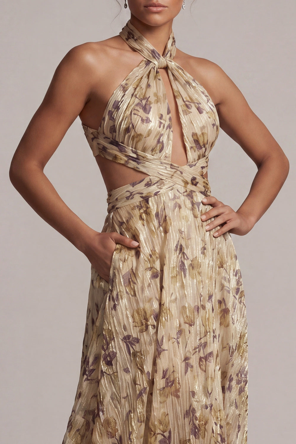 Champagne Halter Cut Out A Line Mother Of the Bride Dress