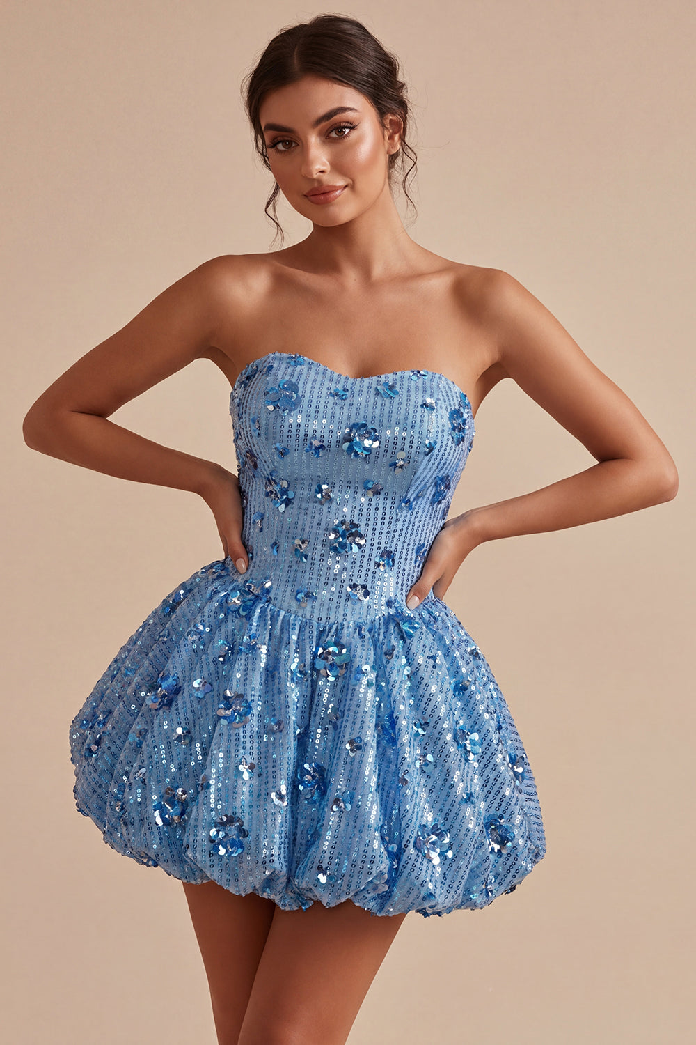 Sparkly A-Line Sky Blue Sweetheart Sequins Homecoming Dress