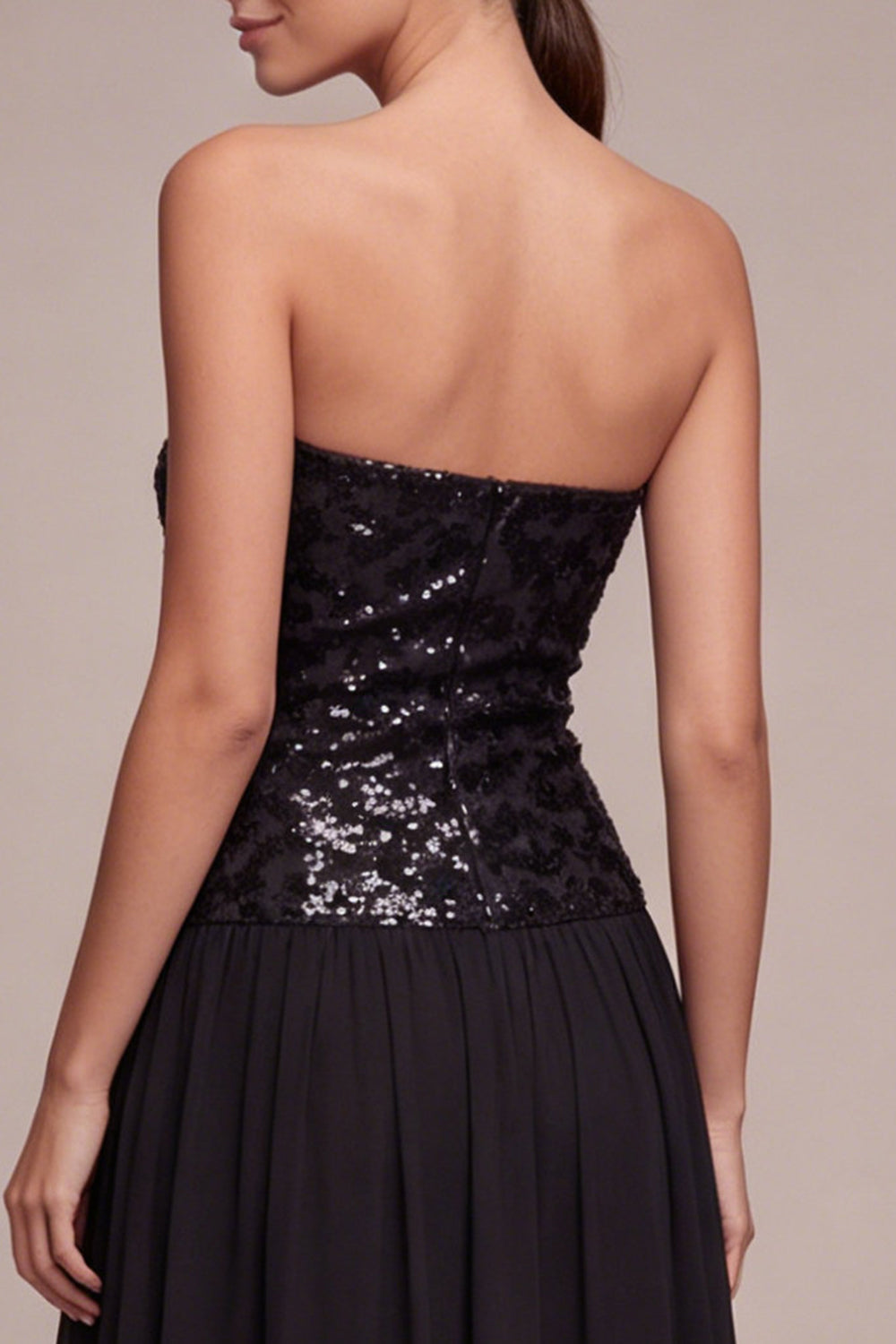 Sparkly Strapless A-Line Midi Sequin Black-Tie Dress