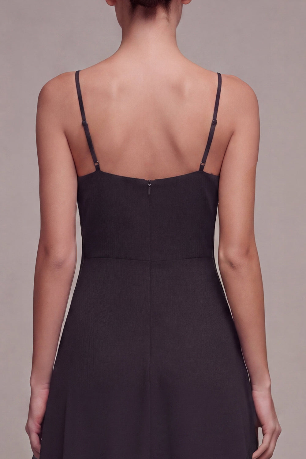 A Line Spaghetti Straps Midi Black Tie Dress with Ruffles