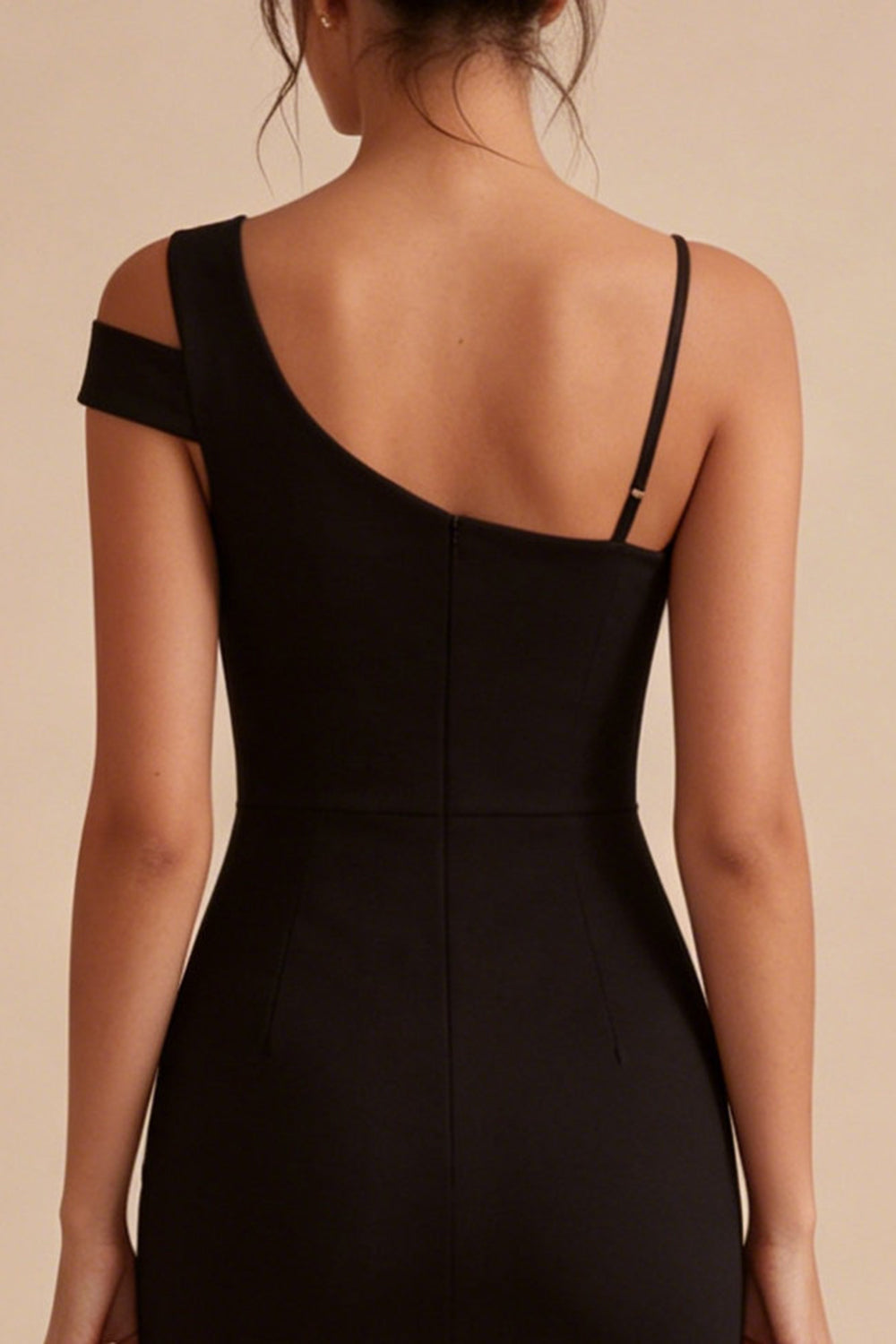 Black One Shoulder Short Bodycon Formal Dress with Slit