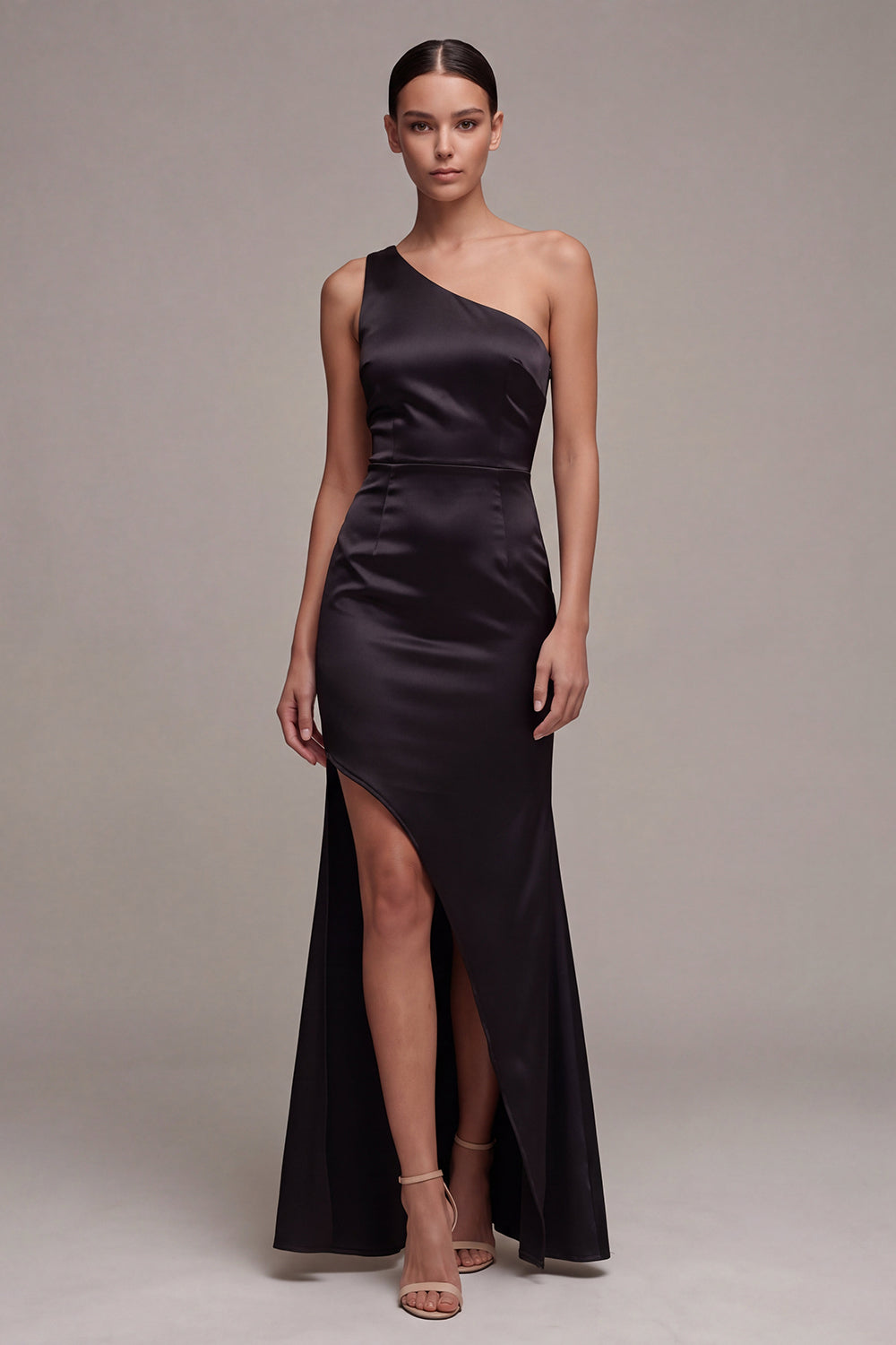 Black One Shoulder Mermaid Long Formal Dress with Slit