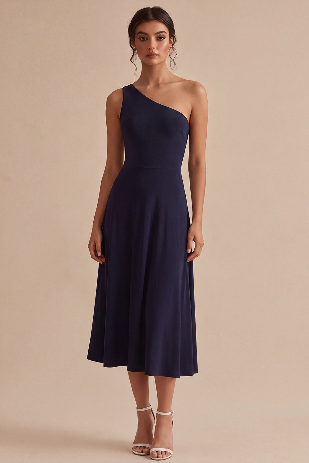 Navy One-Shoulder A-Line Long Formal Dress