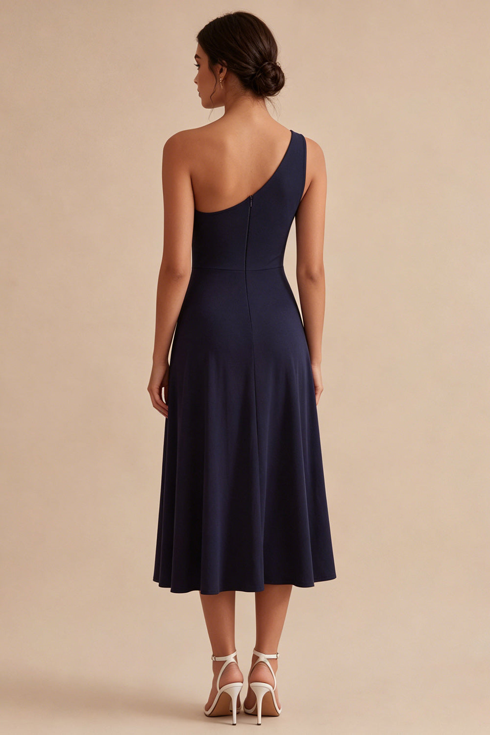 Navy One-Shoulder A-Line Long Formal Dress