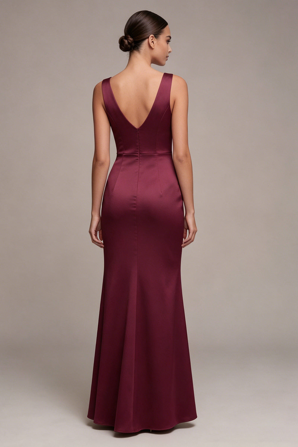 Burgundy Mermaid Corset Satin Formal Dress with Slit