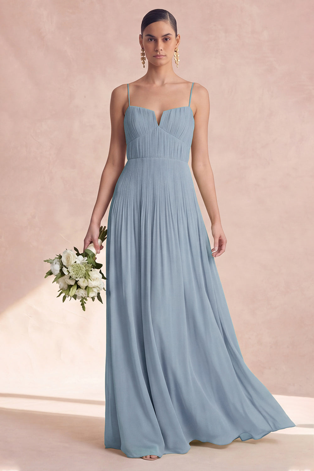 Dusty Sage A Line Spaghetti Straps Long Bridesmaid Dress